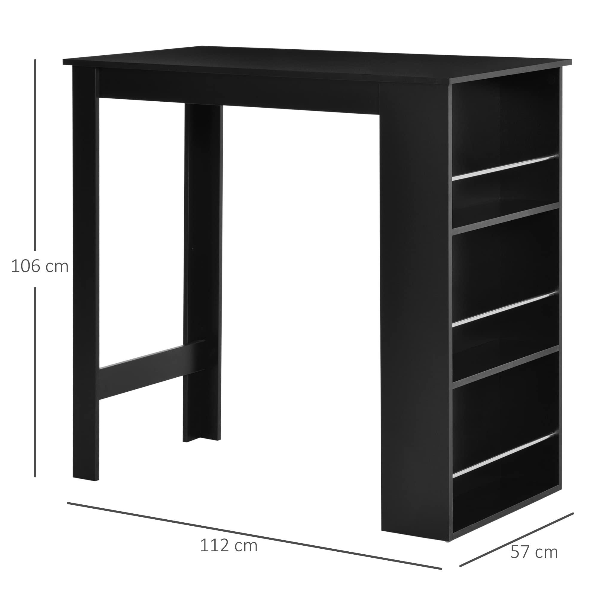 HOMCOM Bancone da Cucina Tavolo Alto con 3 Mensole in Legno, Arredamento Moderno Casa e Bar, 112x57x106cm, Nero