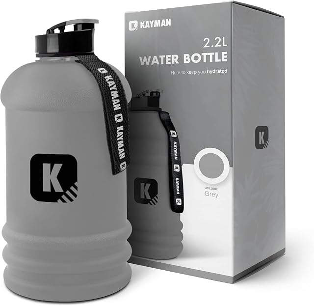 KAYMAN XL Gym Jug 2.2L Water Bottle - Strong Water Bottle with Wrist Straps | Sports Water Bottle with Leak Proof Flip Cap BPA Free | Ideal for Gym, Running & Camping for Men and Women