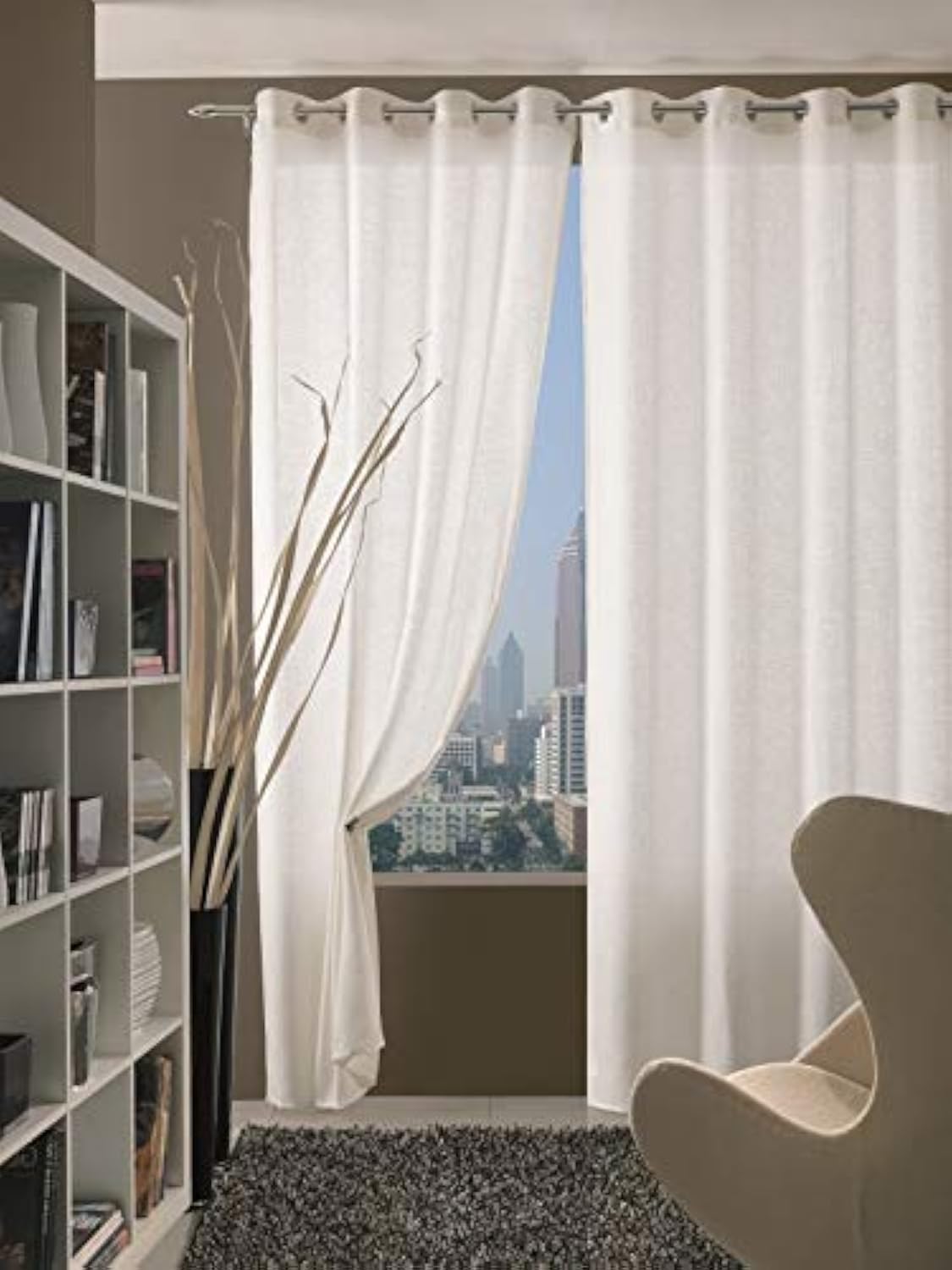 Rideau Doha marron 280x140x280 cm en polyester pour grande fenêtre