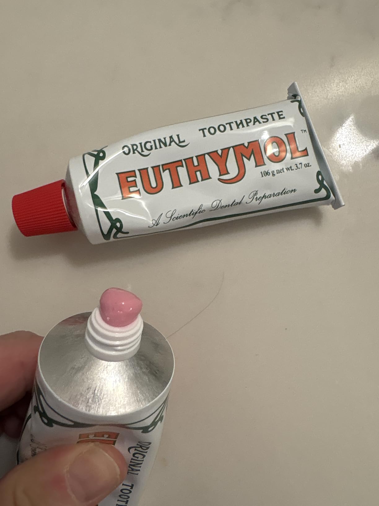 EUTHYMOL Original Pink Toothpaste (3.7fl oz/Pack of 1) - Fluoride-Free Toothpaste for Sensitive Teeth & Gum. Bad Breath, Cavity Prevention, 12-Hour Long Lasting Freshness with Wintergreen