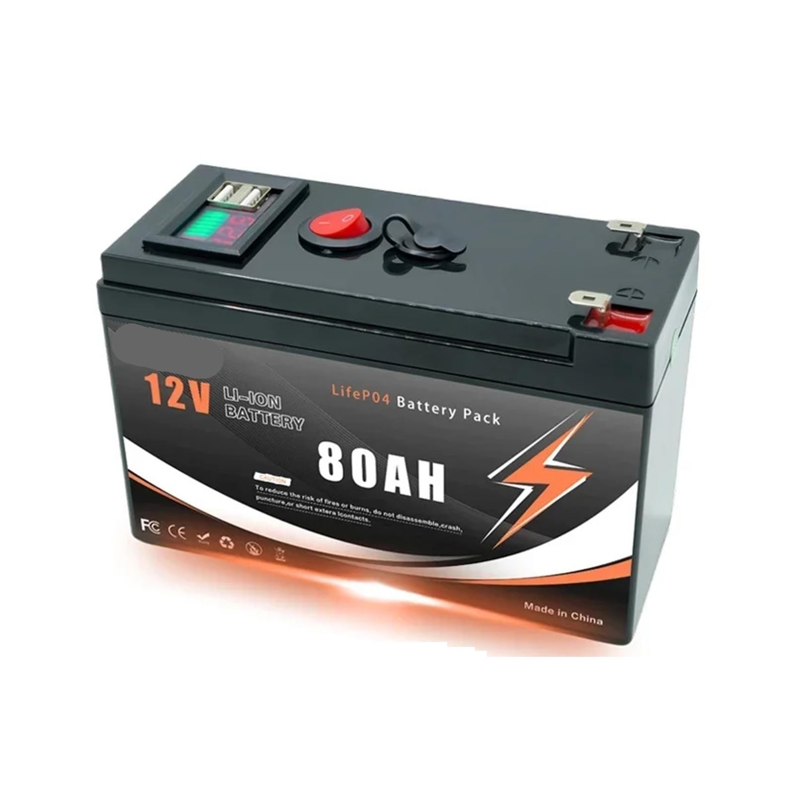Batteria Al Litio Ricaricabile LiFePO4 12V 150Ah Con BMS Integrato, | For giocattoli, pannelli solari, ecoscandagli, ruote motrici(LiFePO4 80Ah charge)