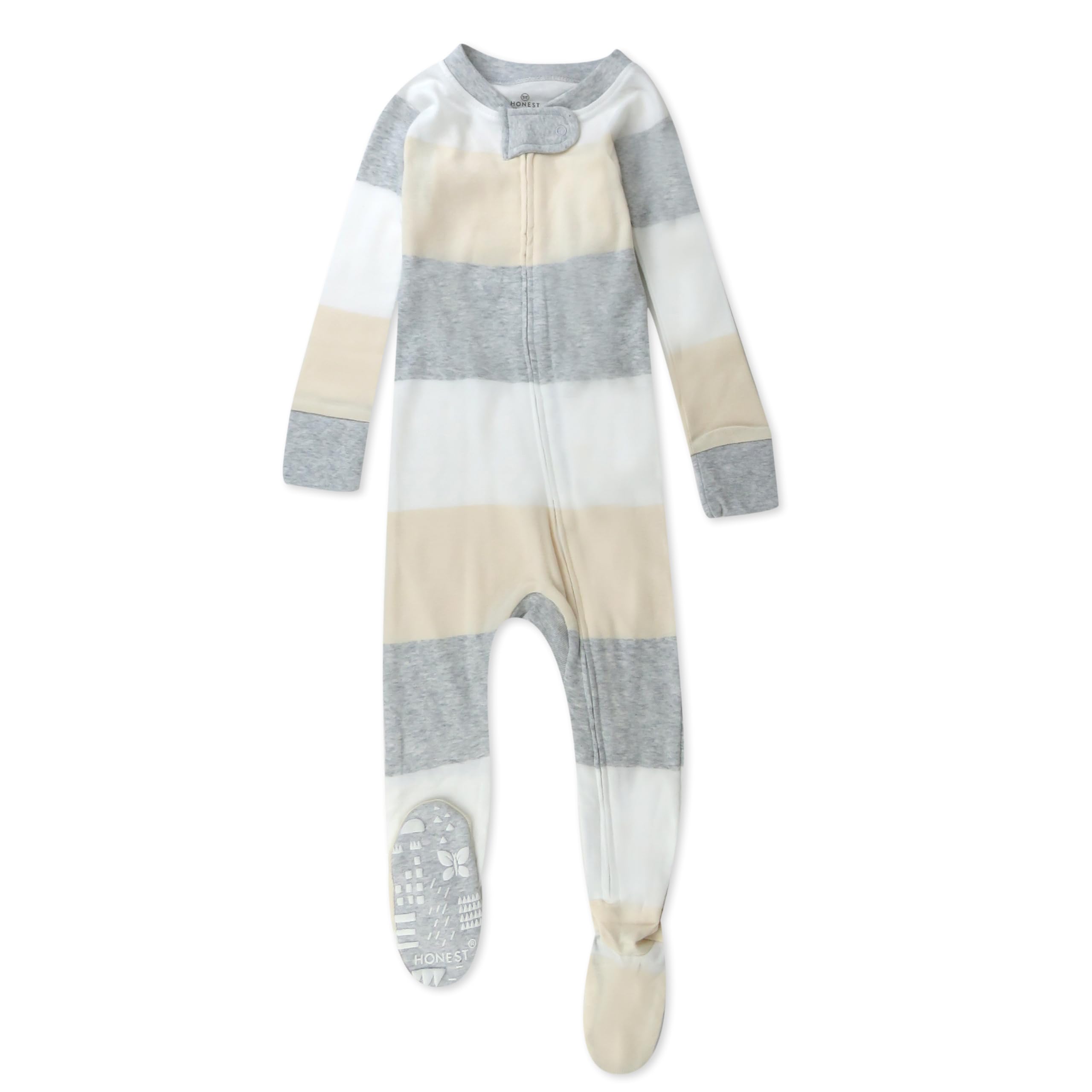 HonestBaby Baby Classics Non-Slip Footed Pajamas One-Piece Sleeper Zip-Front Pjs 100% Organic Cotton, Jumbo Stripe Natural, 24 Months