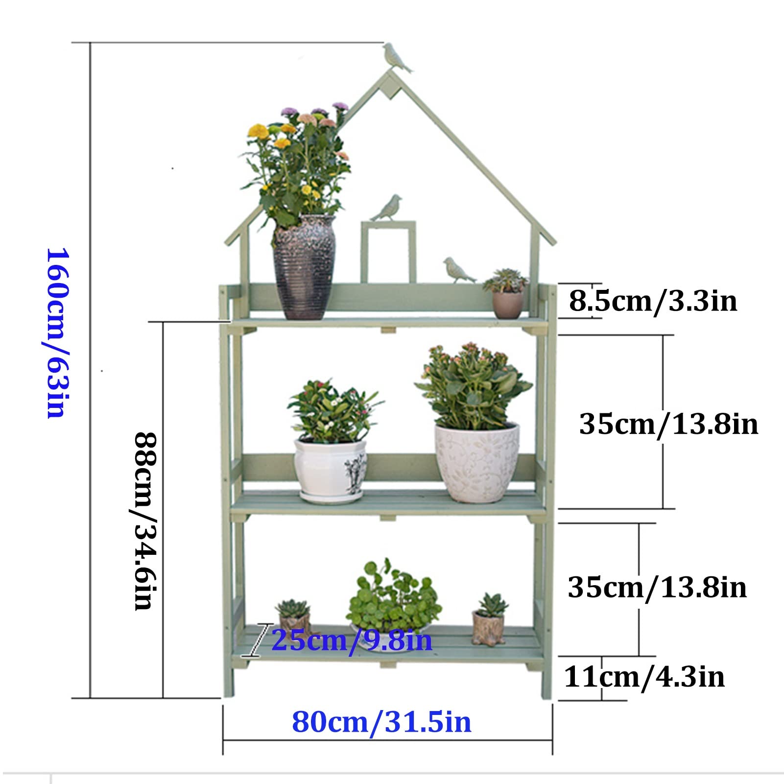 3-poziomowe półki na rośliny do ogrodu na zewnątrz, ławka doniczkowa, stół i szafka do przechowywania, zielona szopa do pracy, z blatem, 80 x 25 x 160 cm, idealne dla ogrodników i patio