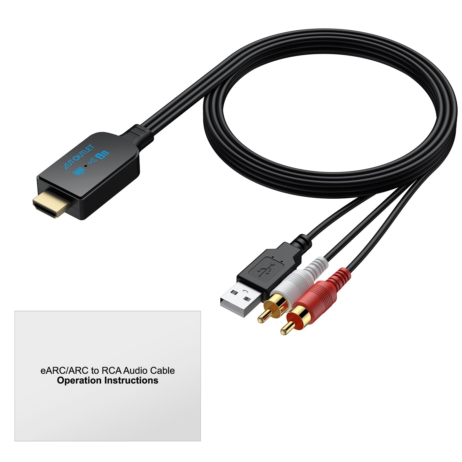 AUTOUTLET HDMI eARC/ARC Audio Extraktor, 192kHz eARC ARC zu RCA Audio Konverter, All-in-One 150cm HDMI ARC/eARC auf RCA Adapter unterstützt ECE & PCM 2.0 für TV zu Soundbar Lautsprecher Heim-Stereo