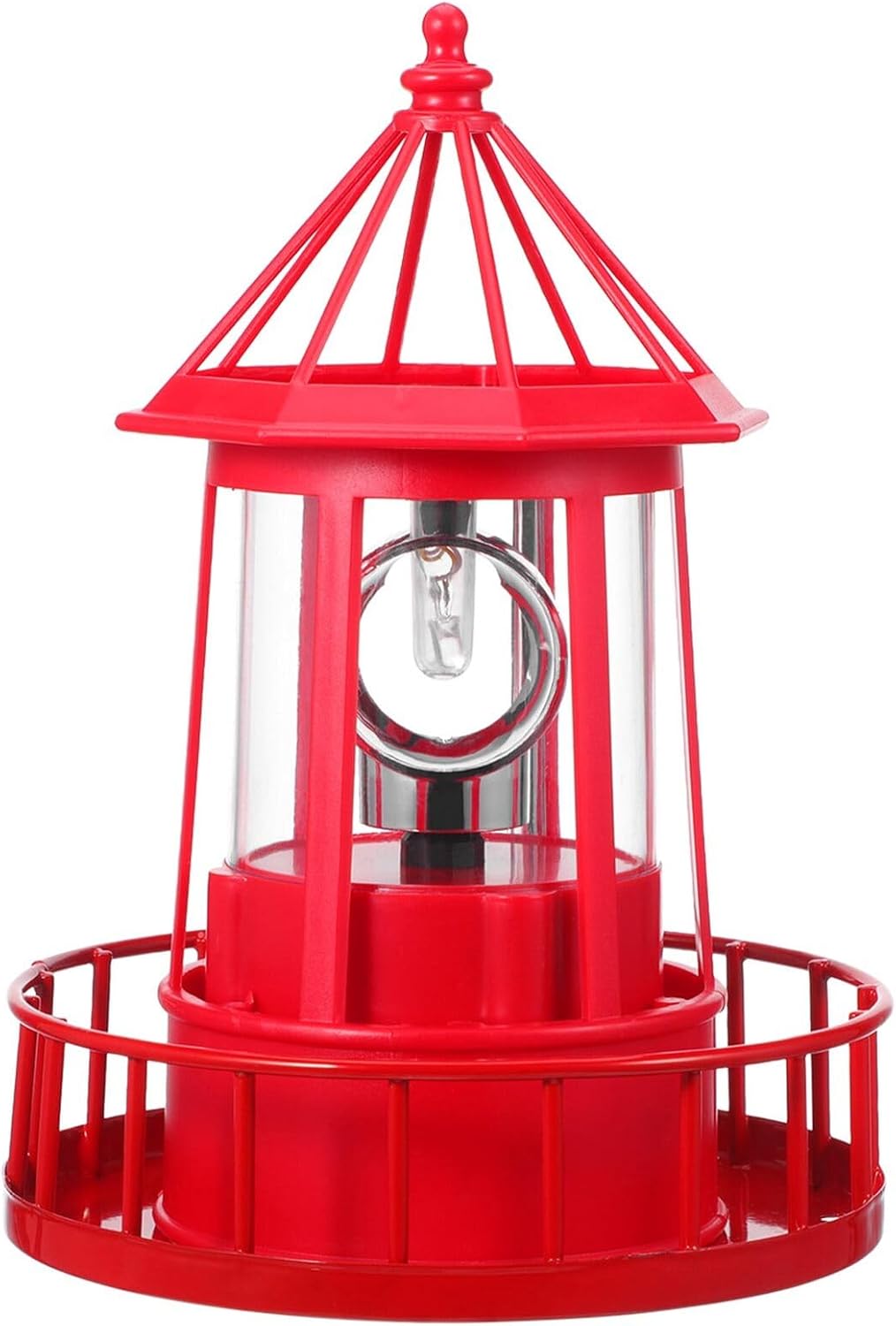 FAVOMOTO Solar Powered Rotating Lighthouse Lamp Outdoor Garden Landscape Light Resin Iron Red Large Decorative Figurine for Patio Lawn