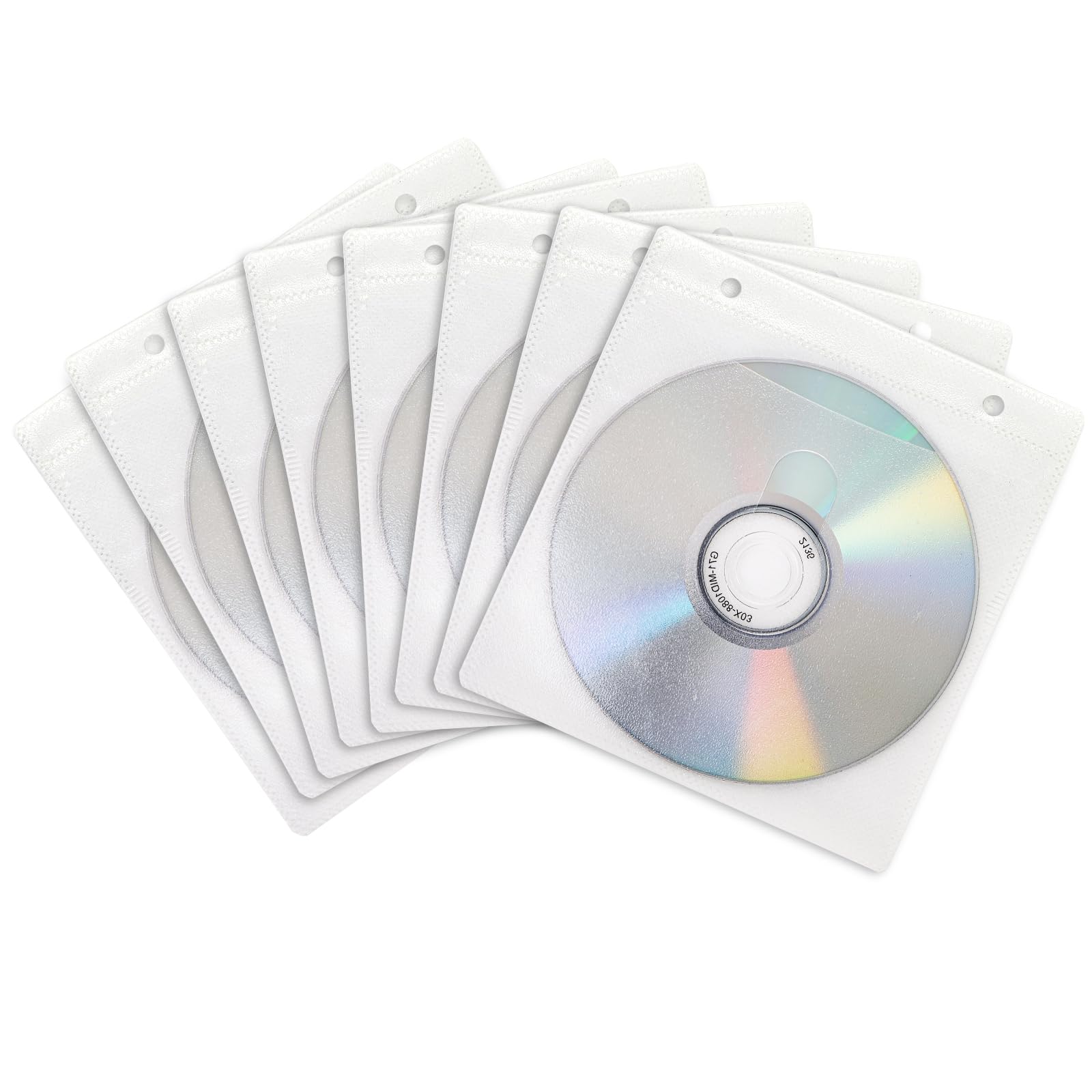 Fasmov 500 Stück Premium CD DVD Hüllen, doppelseitige Nachfüll-Kunststoffhüllen mit Vliesstoff für CD- und DVD-Aufbewahrungsbinder, Disc-Hülle (weiß)