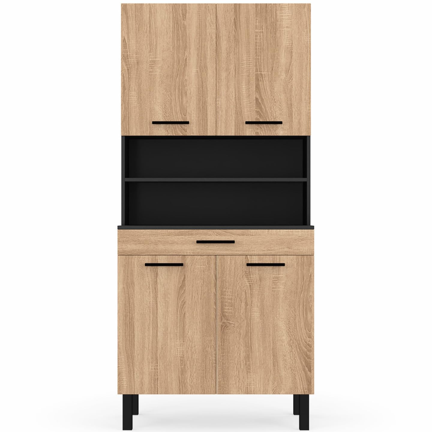 IDMarket - Küchenbuffet 80 cm CINA 4 Türen + Schublade schwarz und Buchenholzoptik
