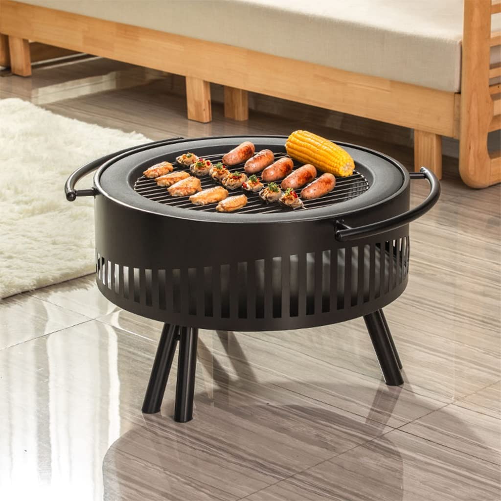 Odkryty ogień doły z grillem gotowania, 25.6"Grill do spalania drewna do podwórku ogniska patio, stalowa miska FirePit, Camping Grill (Color : Set b, Size : 65 * 38.5cm)