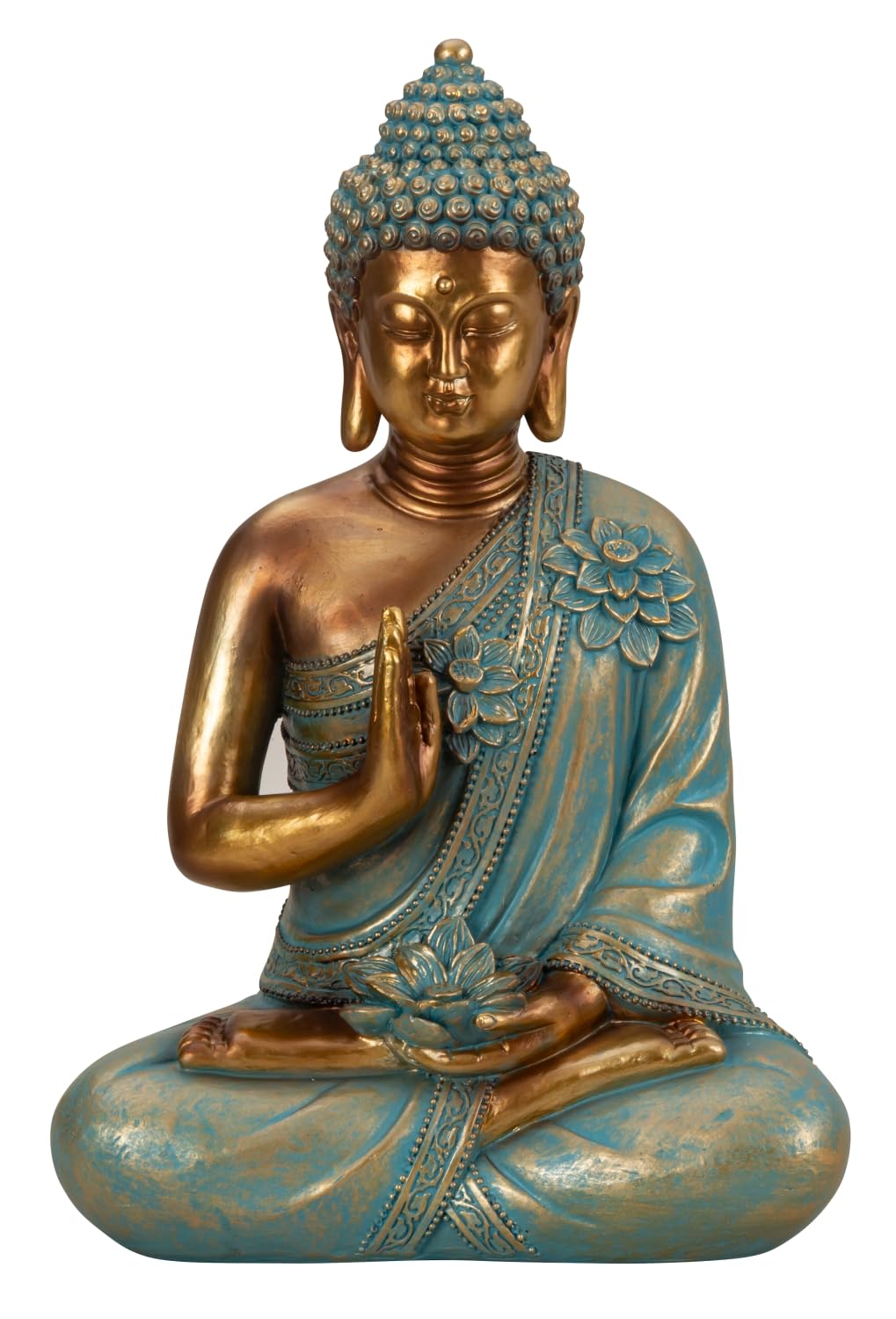 Lifestyle & More Escultura decorativa de Buda de piedra artificial dorada/verde menta altura 31 cm ancho 21 cm