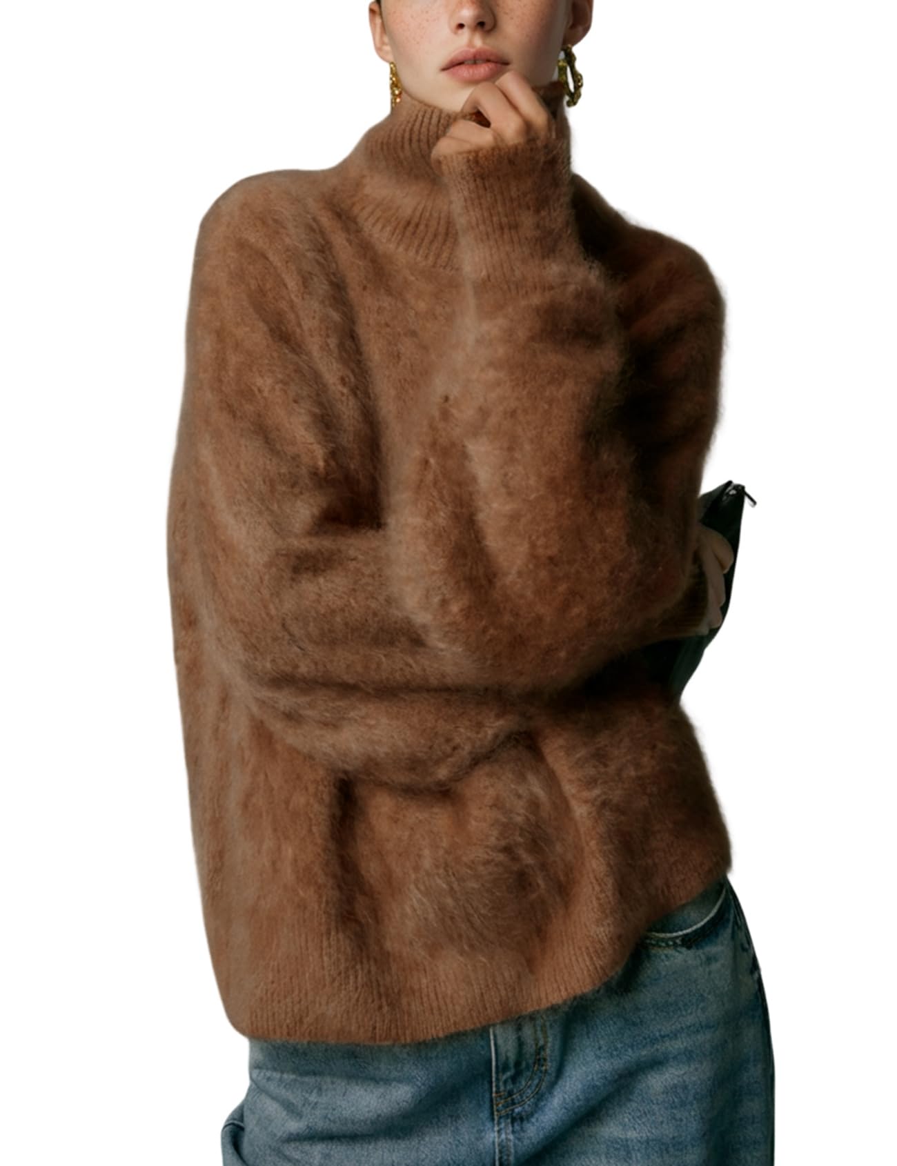 Women's Turtleneck Sweater Oversized Long Sleeve Fuzzy Knit Warm Sweaters 2026 Fall Pullover Tops-image-7