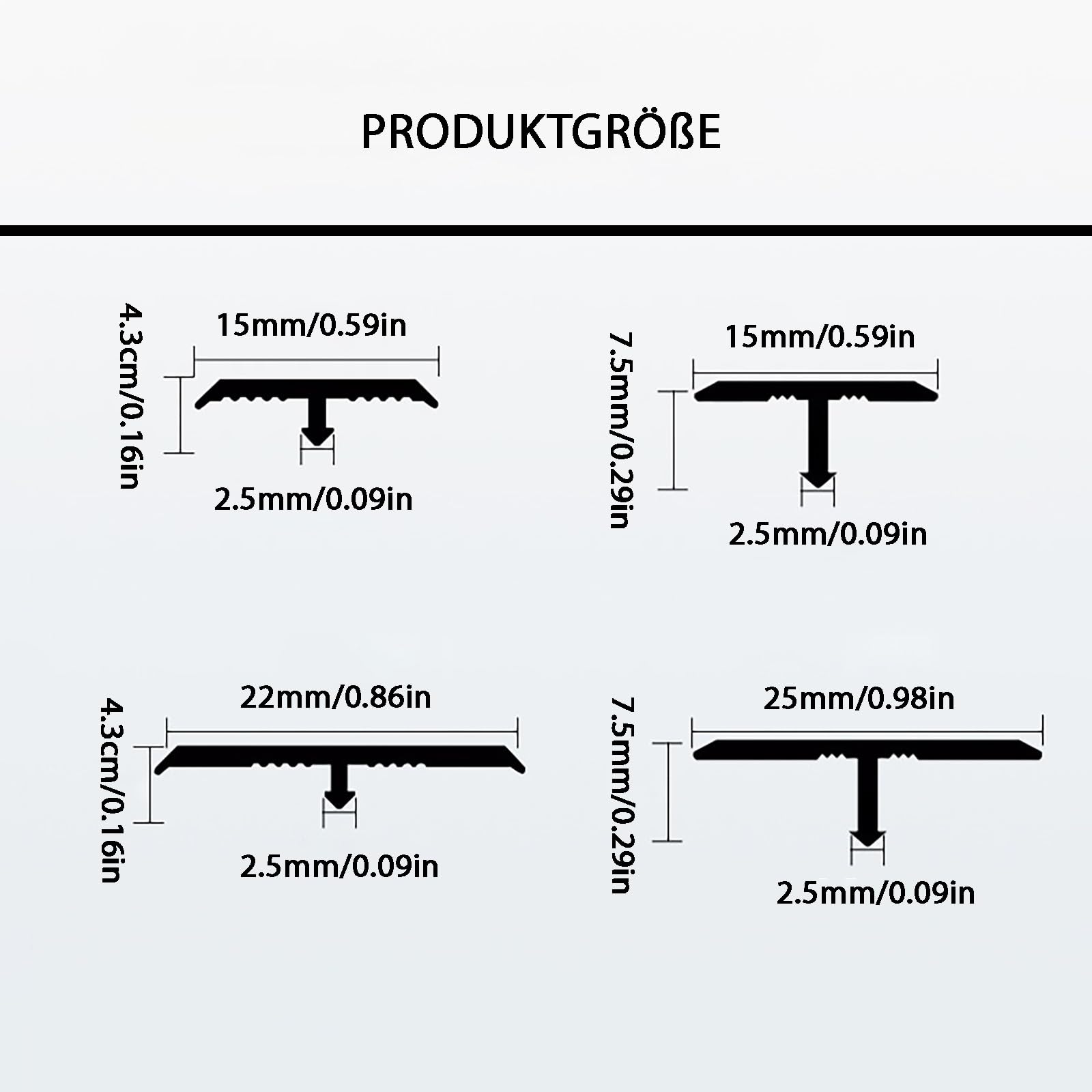 Perfil De Transición En T De Acero Inoxidable, Riel De Compensación Plano, Tira De Cubierta De Aluminio, Longitud 135CM, 2 Piezas para Acabados De Suelo Y Muebles(Gold,W:22MM H:7.5MM)