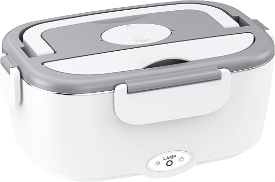 Hugmazing Electric Lunch Box 80W Heated Lunch Box for Adults with 1.5L Stainless Steel Container, Portable Fast Heating 12V/24V/110V Leak-Proof Food Warmer for Car, Truck, Office & Travel White