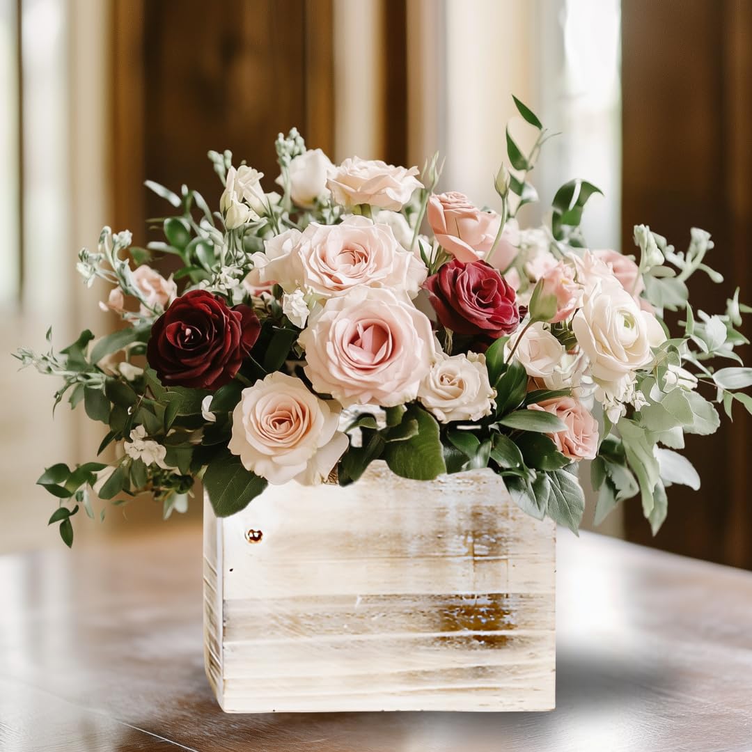 Koyal Wholesale Square Cube Shabby Chic Wood Vase (Pack of 6), 4