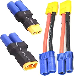 JIECHUN 2Pairs XT60 to EC5 Male Female Adapter, XT60 to Male Female EC5 Connector Adapter RC LiPo Battery Connectors