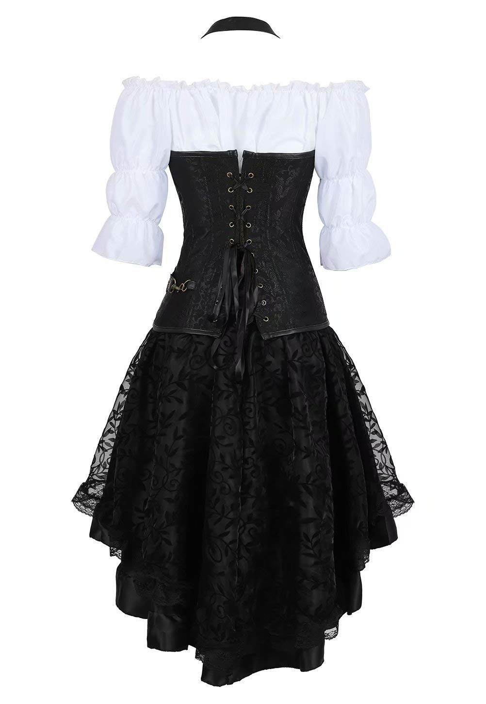 jutrisujo Korsett Damen Steampunk Corsagenkleid Corsage Kostüm mit asymmetrischer Spitzenrock und Bluse für Karneval Fasching Halloween