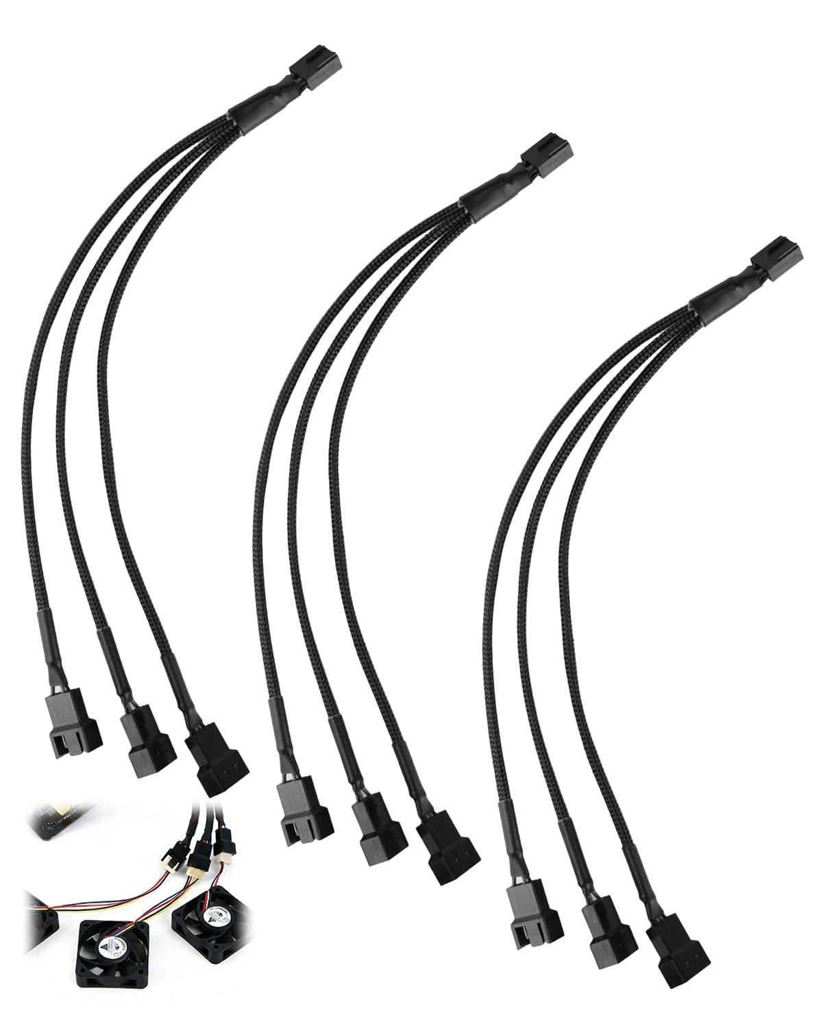3 paquetes PWM Fan Splitter Divisor de ventilador Cable (3 pines + 4 pines) 1 a 3 convertidores, adaptador en Y para ventilador de carcasa de PC, ventilador de CPU, conector de placa base