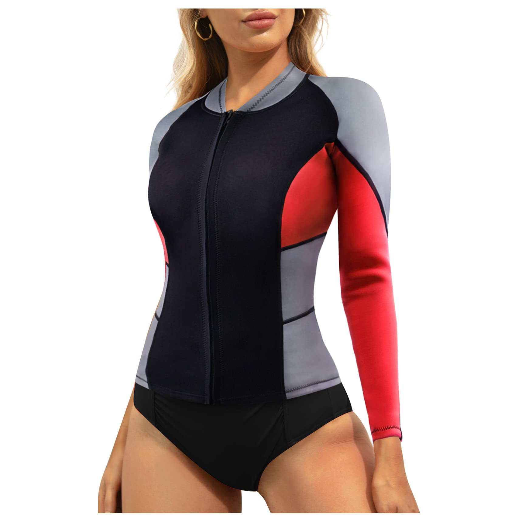 CtriLady Wetsuit Top Women Wetsuit Long Sleeve Jacket, Neoprene 1.5mm High-Necked Wetsuits with Front Zipper for Swimming Diving Surfing Boating Kayaking Snorkeling
