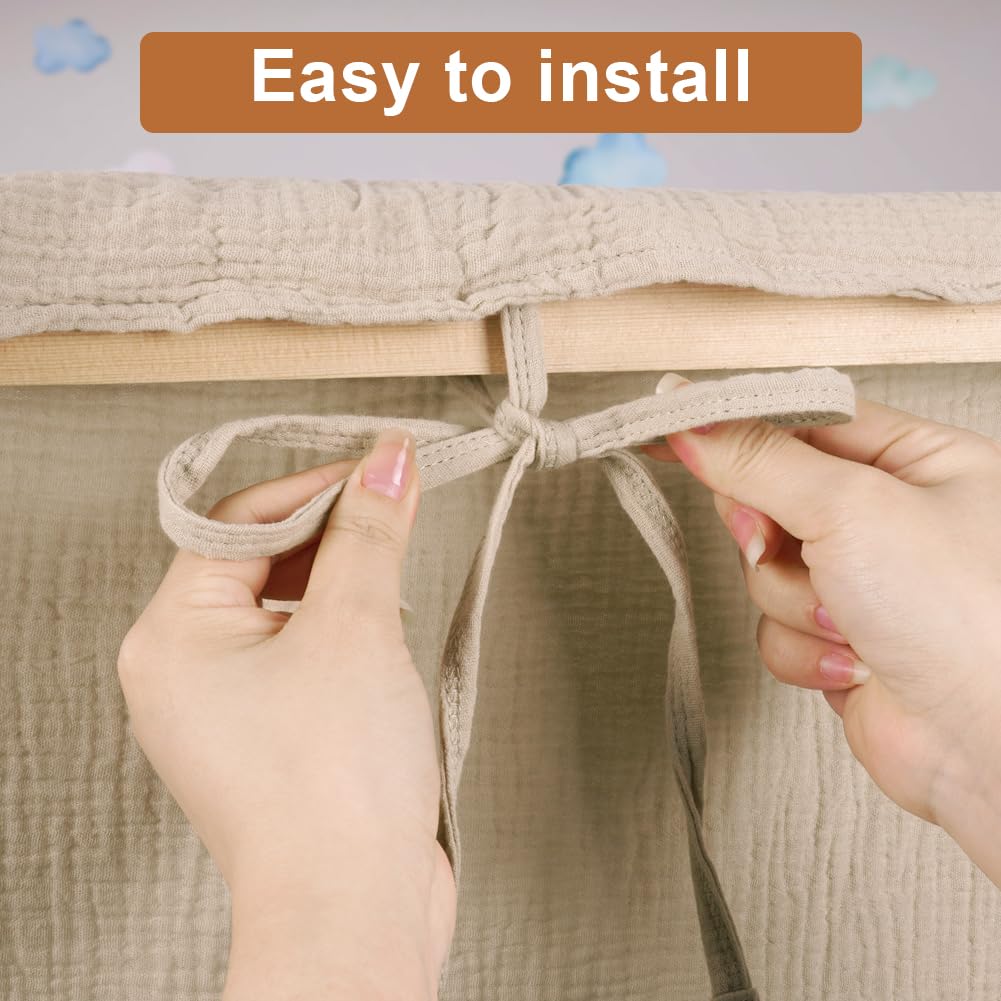 Vicloon Tenda Letto Bambini 100% Cotone, Tenda Letto Montessori per Letto Bambini, Baldacchini in Tessuto, Tenda da Letto per la casa in Mussola, 135 x 360 cm, Grigio Beige