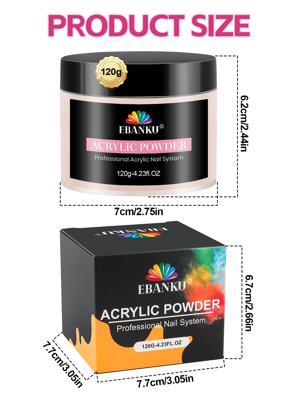EBANKU Polvere acrilica per unghie rosa nude, 120 g, polvere acrilica professionale per extension per unghie, 3D Art Carving French manicure, forte adesione, facile da modellare a lunga durata, non