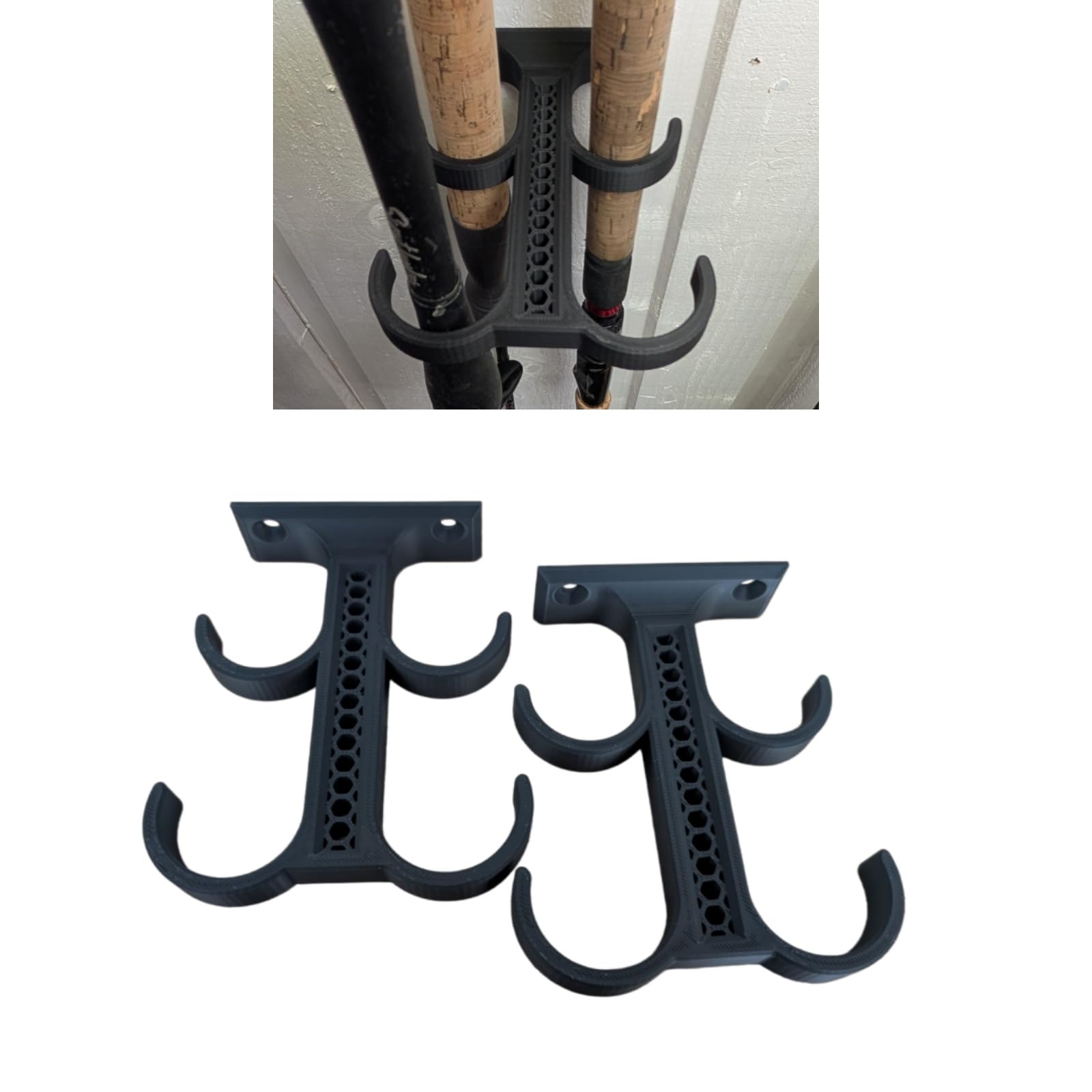 Fishing Rod Ceiling Mount Rack for 4 Rods, Heavy Duty Ceiling Mount Rod Rack with Top Loops for Rods Without Reels, Space Saving Fishing Rod Organizer for Garage, Shed or Tackle Room, 2 Pack