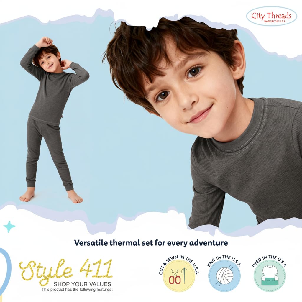 City Threads Thermounterwäsche-Set für Jungen, lange Unterhose, weiche atmungsaktive Baumwoll-Basisschicht – hergestellt in den USA