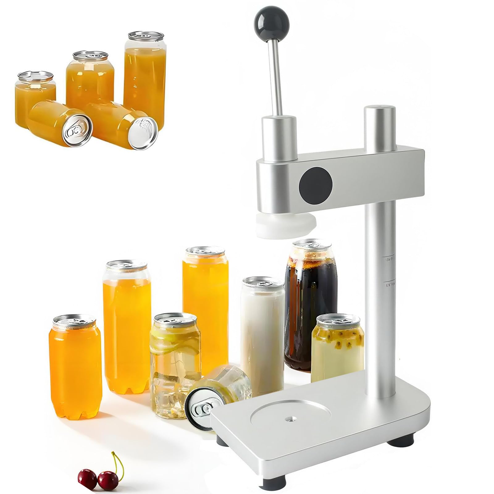 Sunbgrpye Silver Manual Can Sealer, Vacuum Can Sealer, For Cans With Diameter Of 55Mm/Height Of Less Than 6.69 Inches, Fixed Base, For Beer, Fruit Juice, Coffee, Soda