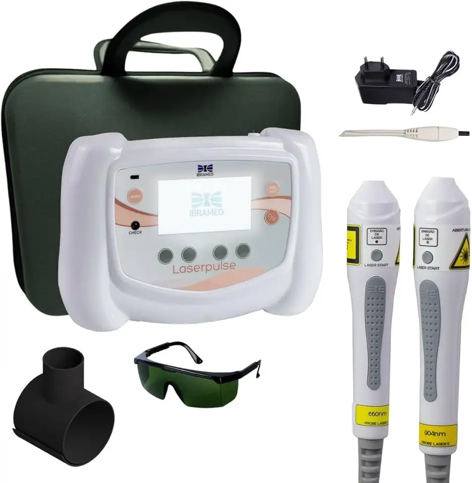 Laserpulse Aparelho de Fototerapia com Probes LED 660nm e Infravermelho 904nm com Maleta Preta para Aplicações Faciais e Corporais Luz de Baixa Intensidade Portátil