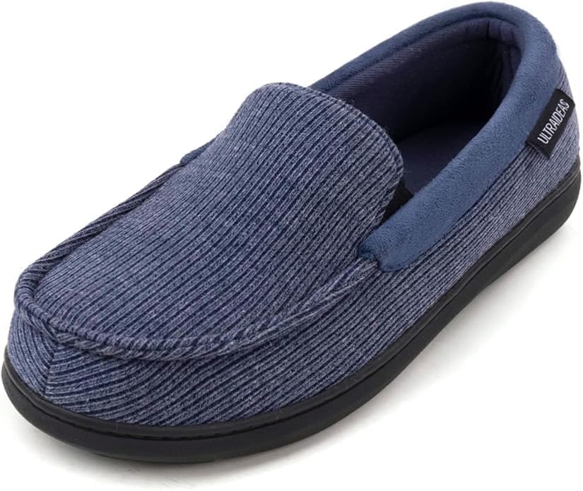 Image of ULTRAIDEAS Men's Moc-Toe Slippers Loafer House Shoes Indoor Outdoor Memory Foam with Breathable&Warm Knit Upper