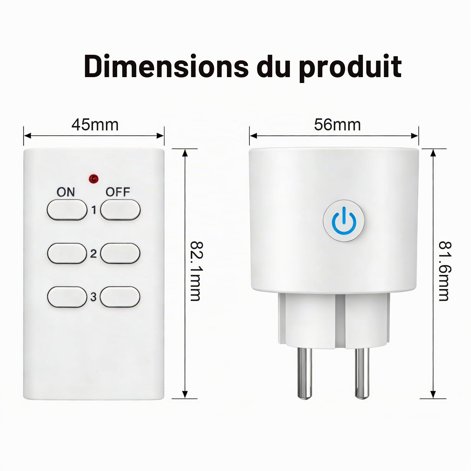 Prise Télécommandée Sans Fil ANTELA 16A 3680W, 30M de Distance de Contrôle, 6+2