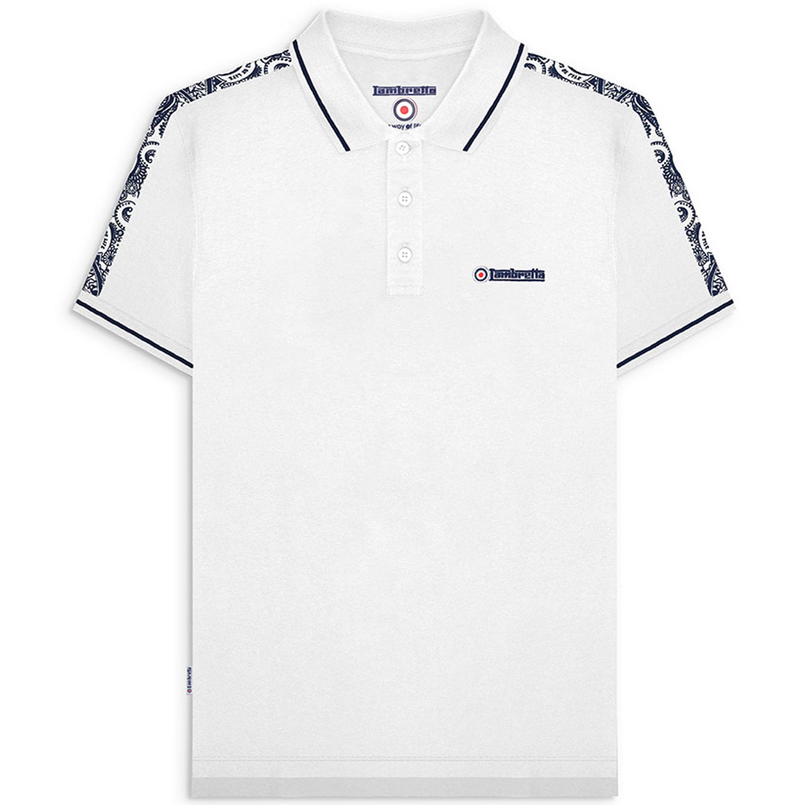 Lambretta Mens Paisley Taped Retro Mod Polo Shirt - White - 2XL