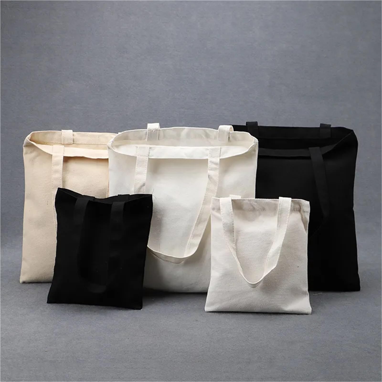 Borsa di Tela 5 Borse for la Spesa in Tela di Grande capacità, Borse Pieghevoli in Cotone, Borsa a Tracolla Fai da Te, Borsa for la Spesa, Nero Bianco(White,20x22cm)