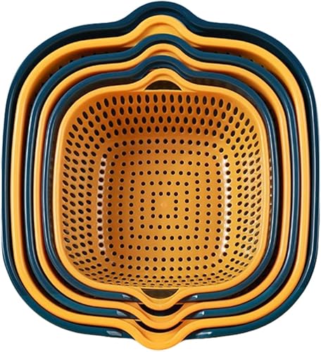 LIFKOME Cesta de drenaje cuadrada gruesa de doble capa para frutas y verduras, cesta multifunción de lavado y drenaje de cocina, 9.84 x 10.23 x 3.93