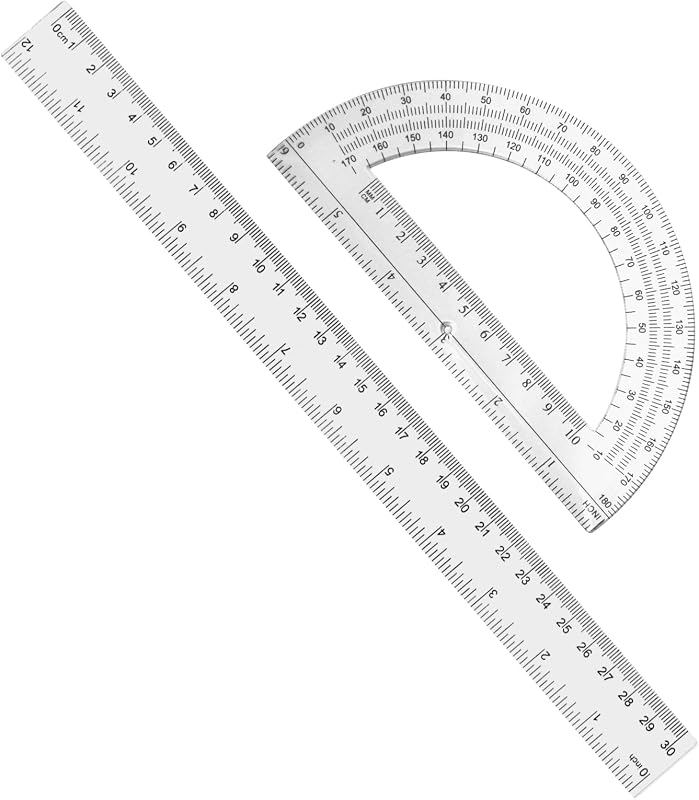 2 paquetes de regla de plástico de 12 pulgadas y transportador de plástico de 6 pulgadas, juego de geometría matemática transparente, juego de aula, detector de ángulo, suministros escolares, regla de aula, dibujos de oficina en casa (transparente)
