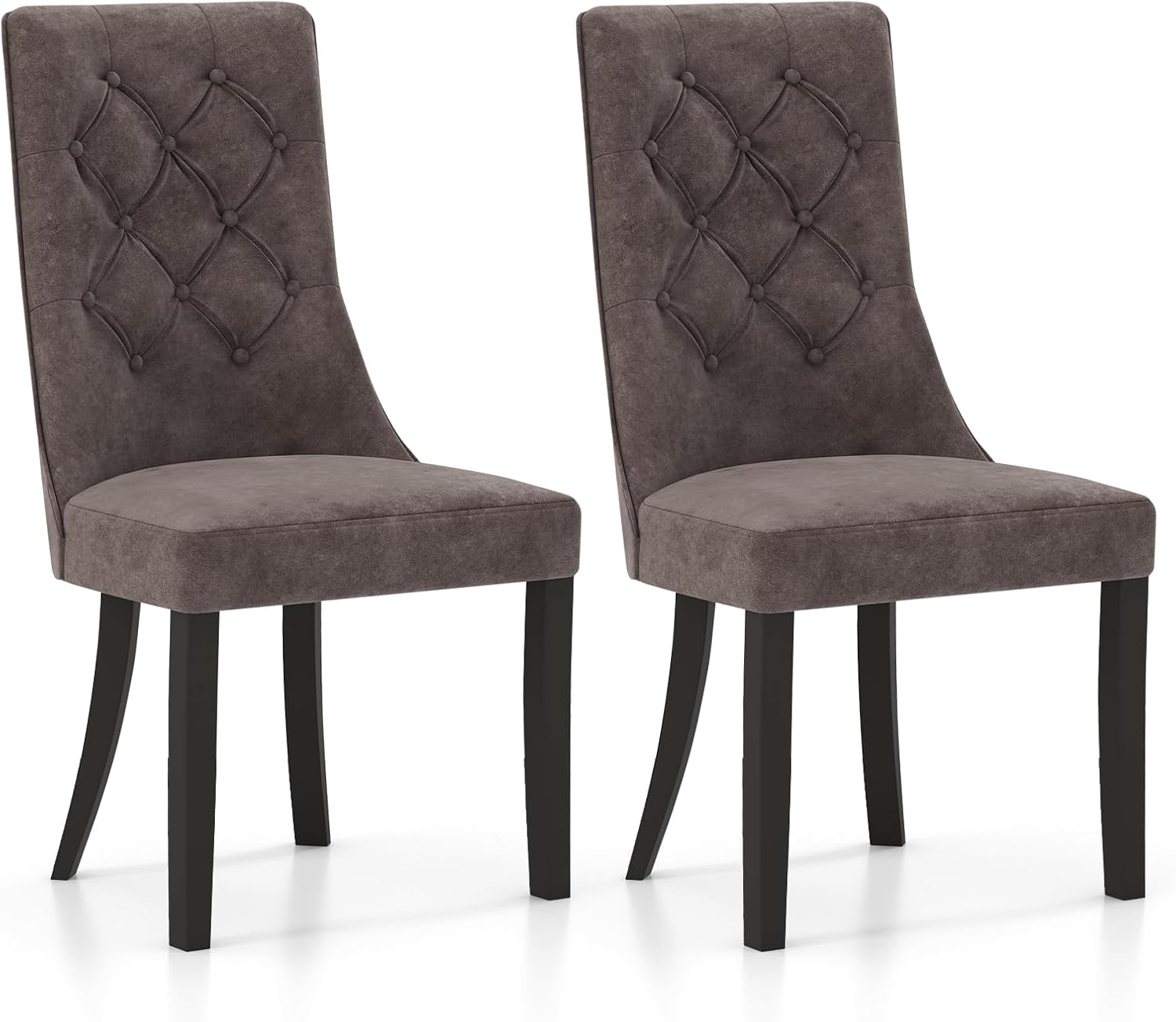 Giantex Tufted Dining Chairs Set of 2, Upholstered Kitchen Chairs w/High Backrest, Rubber Wood Legs, Padded Seat, Modern Fabric Armless Accent Chairs, Wooden Side Chairs for Restaurant, Living Room