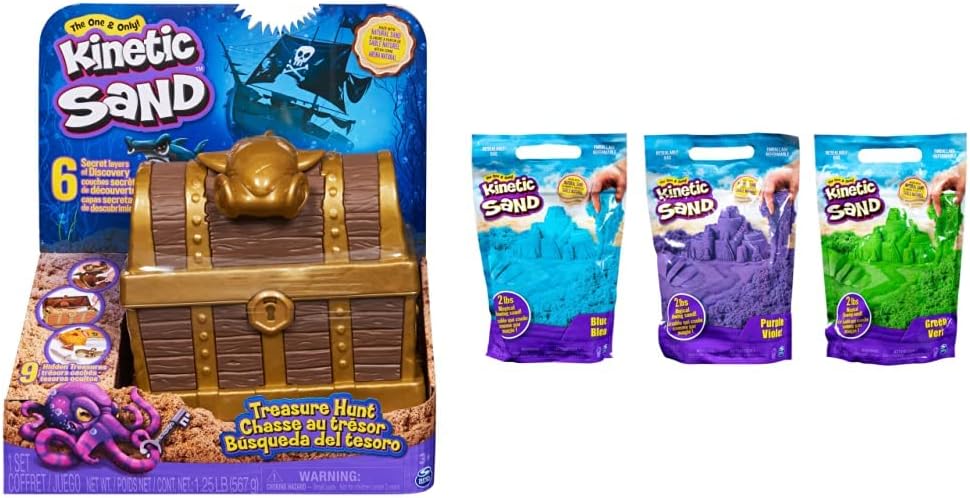 Kinetic SandTreasure Hunt Playset, 567g Brown and Rare Shimmer Gold Play Sand &, 0.9 kg for Mixing, Moulding and Creating, for Ages 3 and Up