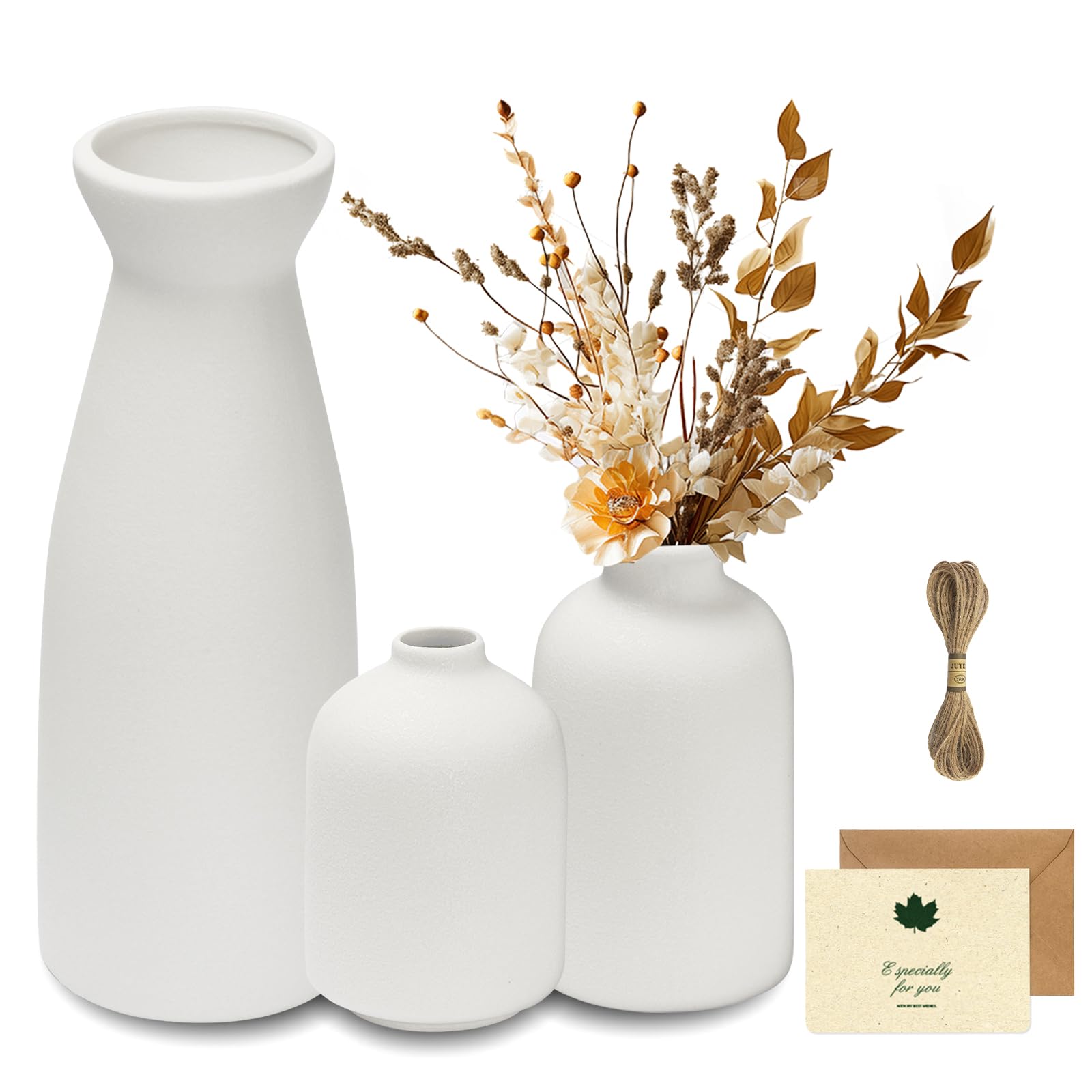 UCAMP 3 Piezas Jarrón de Cerámica,Blanco Floreros de Cerámica Modernos, Jarrones de Regalo,Jarrón de Mesa en Estilo Minimalista jarrones,Decorativos,Elegante,para Cocina,Mesa Oficina,Boda