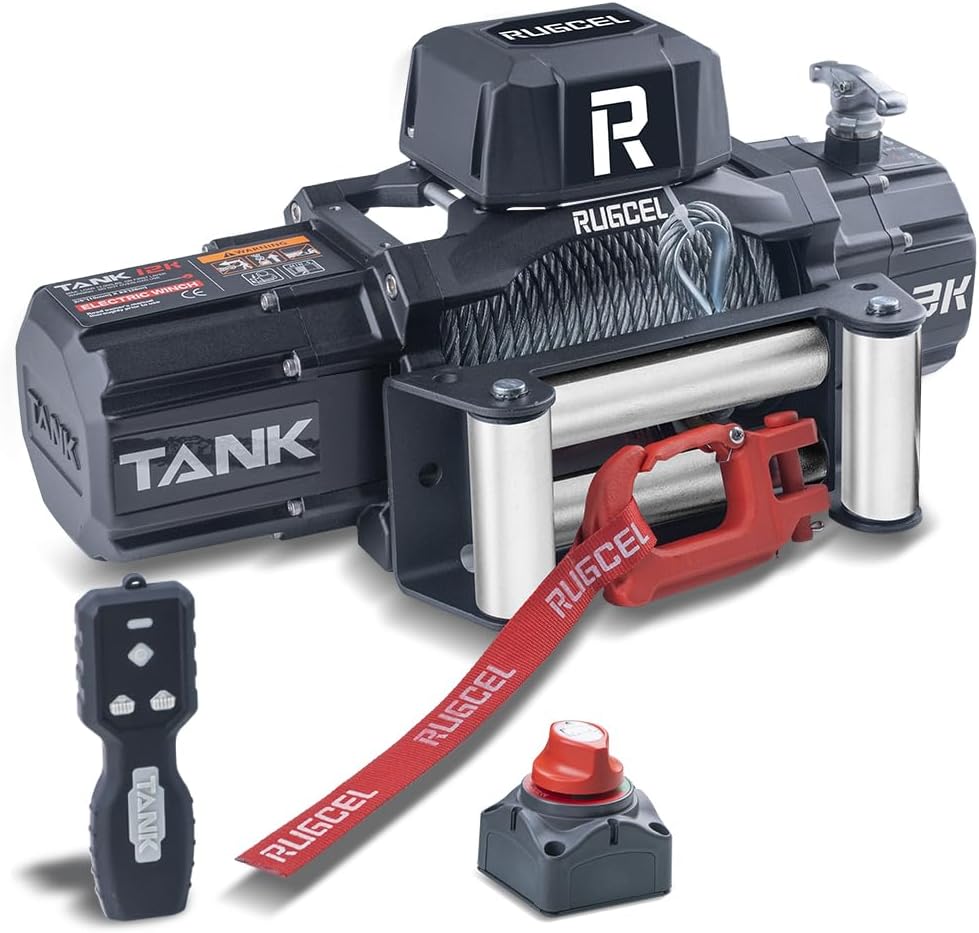 RUGCEL WINCH 13500lb 12V Waterproof Electric Steel Rope Winch with Hawse Fairlead,2 in 1 Wireless Remote Control, Wired Control,for Truck SUV, Trailer Winch TANK 13500LB Steel Rope