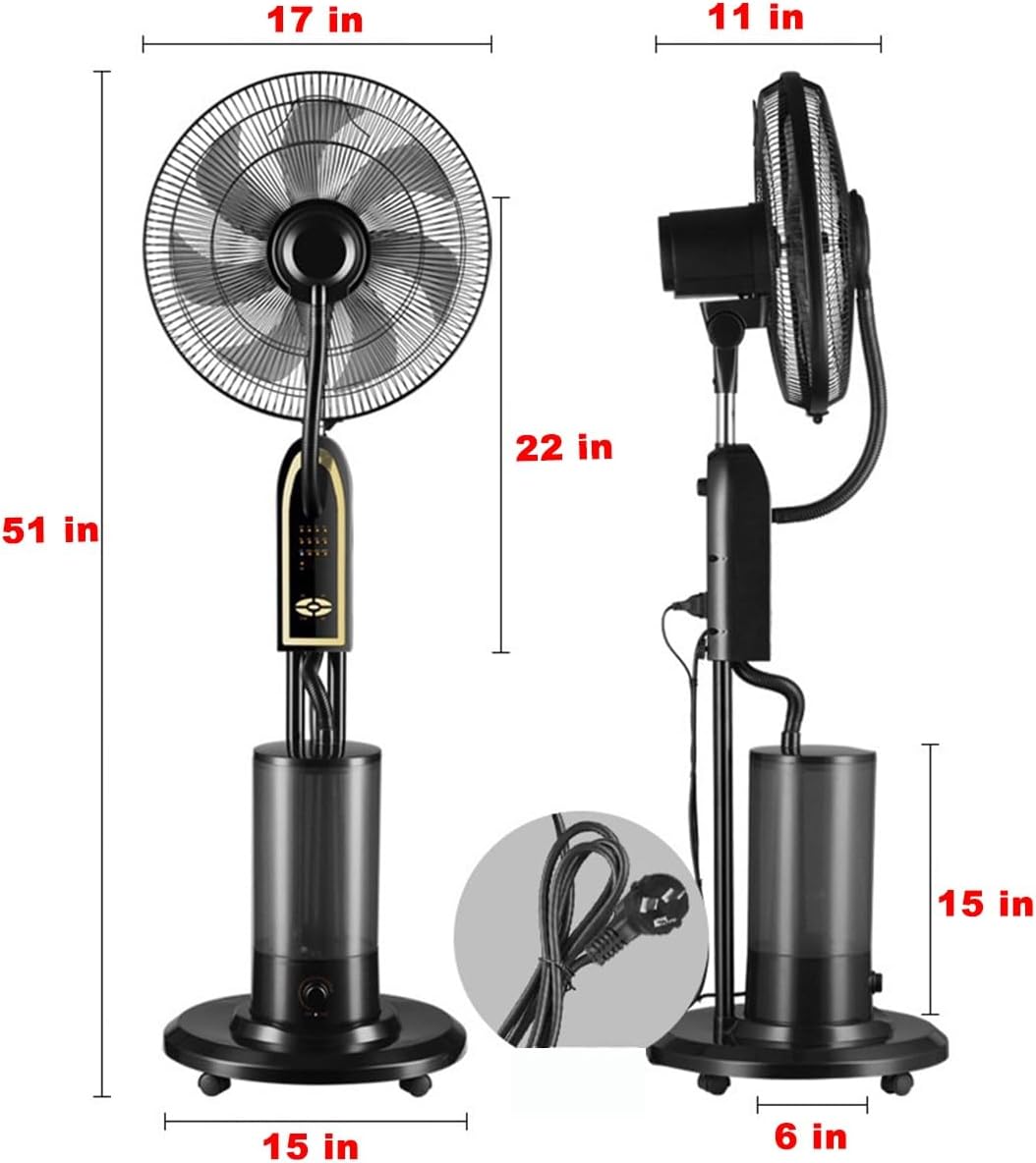 16 In Misting Fan With Remote Control - 90 Degree Oscillation Mister Fan - 3 Cooling Speeds Floor Fan - Easy To Install - Tower Fan With 4L Capacity Tank - For Office Outdoor Camping Bedroom(7-blade)