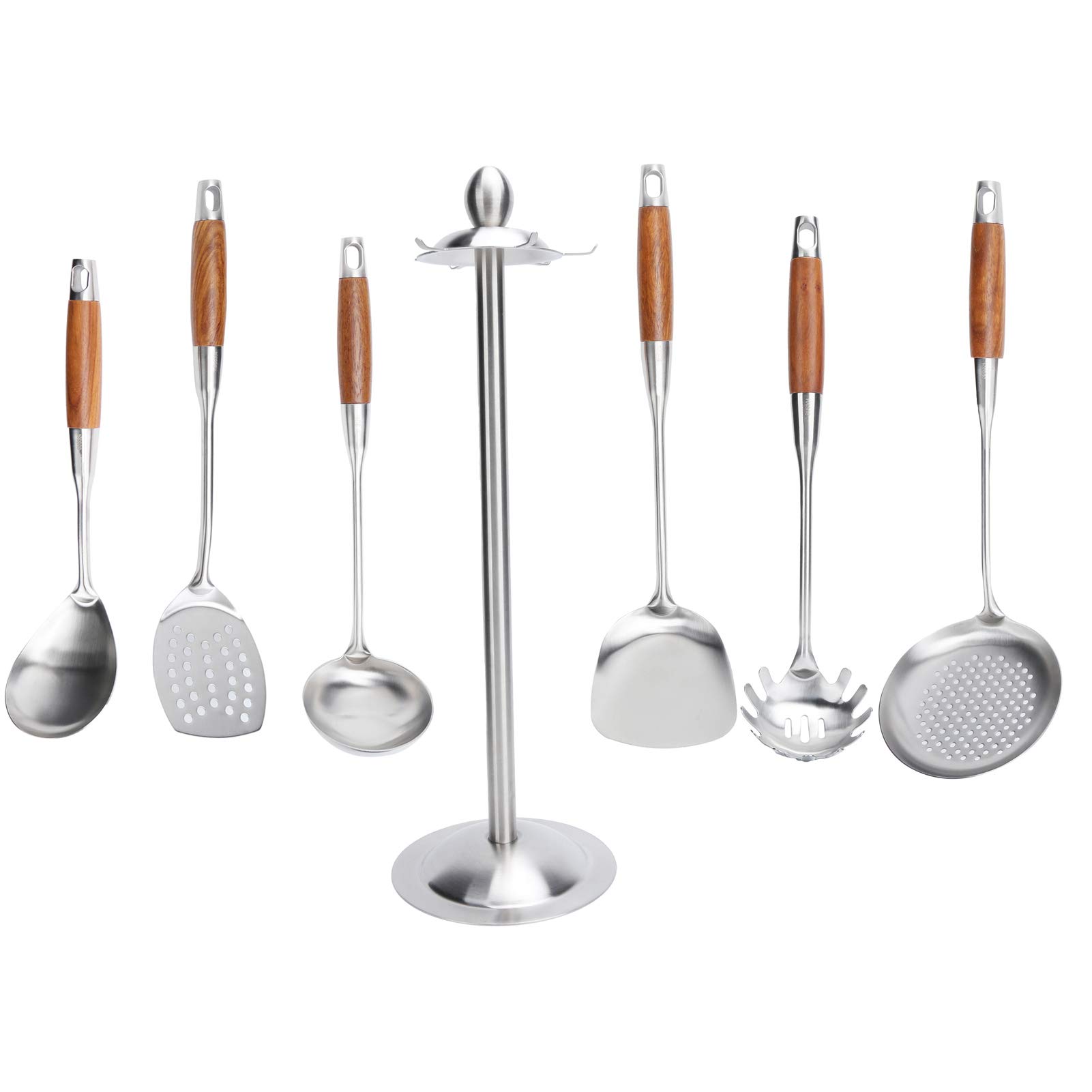 Juego de Espátula de Cocina con de Madera, Utensilios de Cocina Duraderos de Acero Inoxidable 304 para Chefs Caseros, 6 Unidades, Diseño que Ahorra Espacio