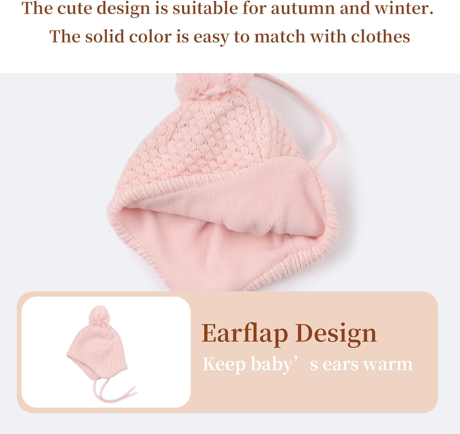 Baby Girl Winter Hats Fleece Lined Infant Beanie Hat for Boys Knitted Kids Earflap Beanis with Pompom 0-8 Years - Image 3