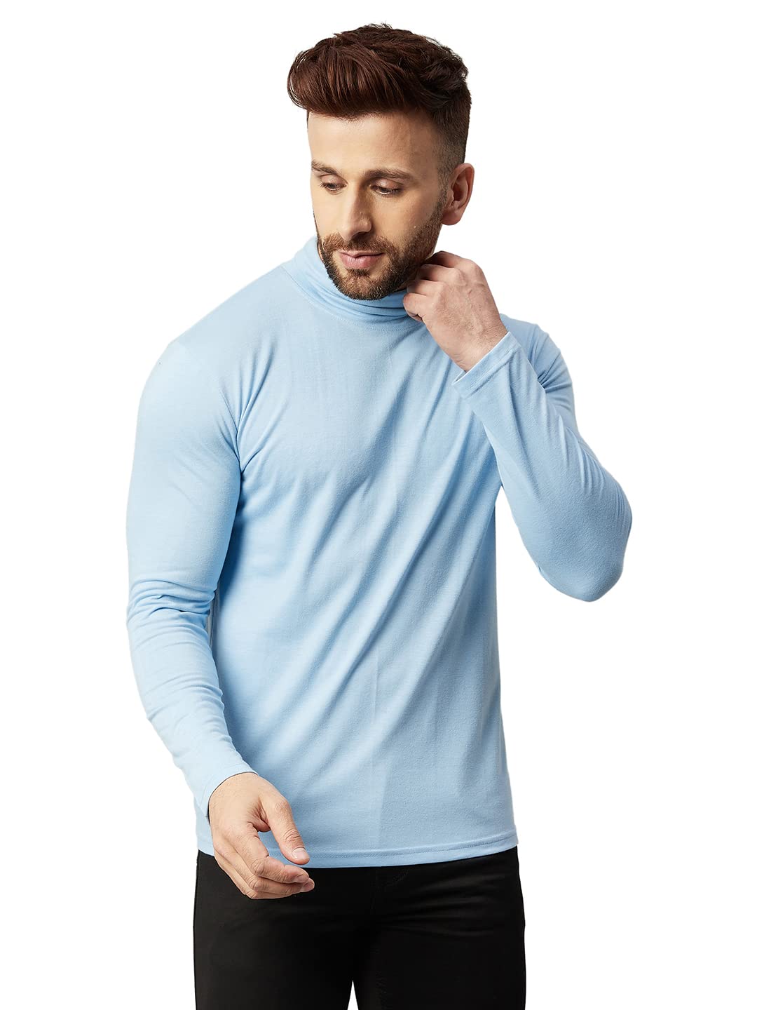 GRITSTONESMen High Neck Cotton Solid T-Shirt (GSFSHIGNK2213)