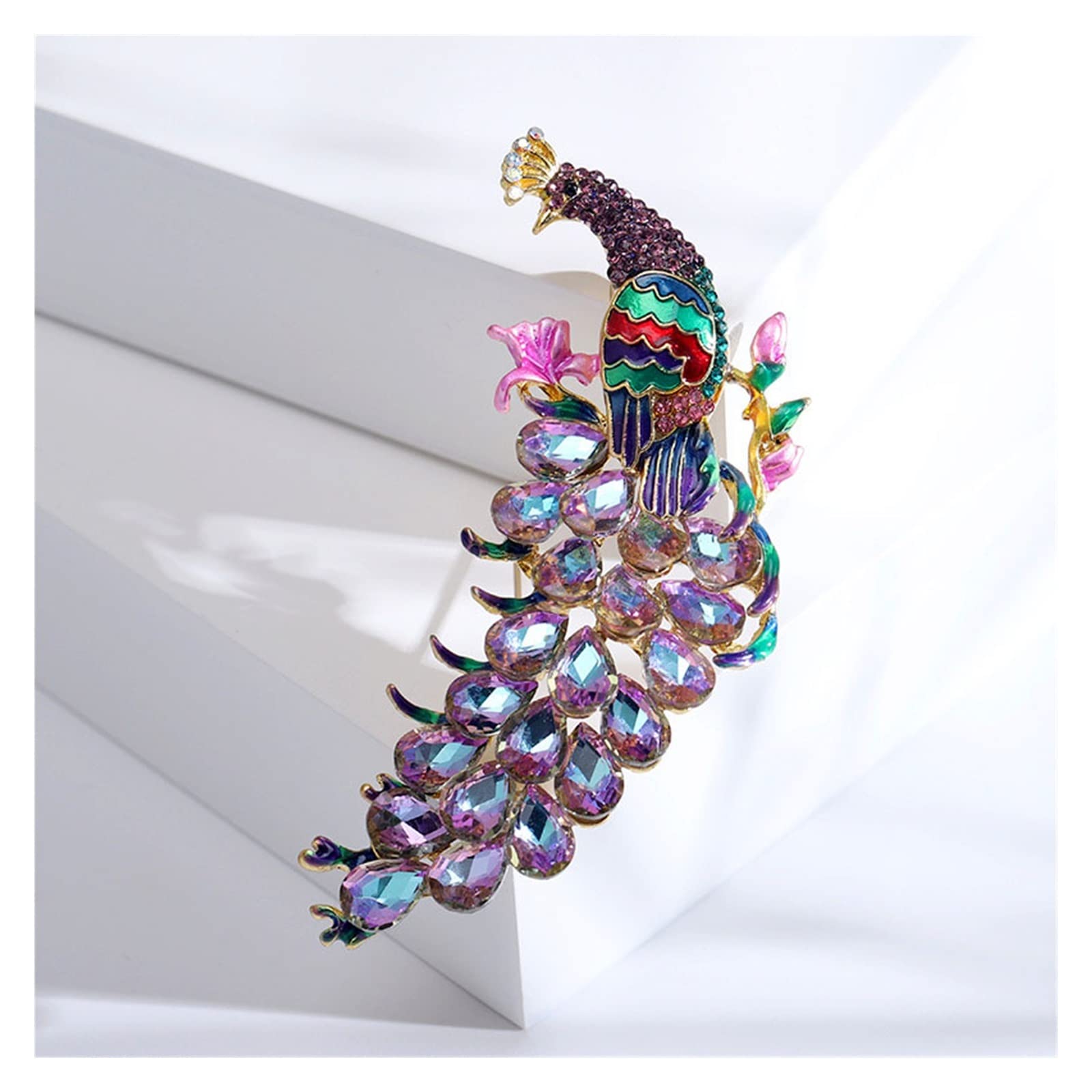 CAREG Strass Pfau Broschen Fit for Frauen Langen Schwanz Vogel Pin Bunte Mode Anzug Hochzeit Schmuck Neues Geschenk Durable
