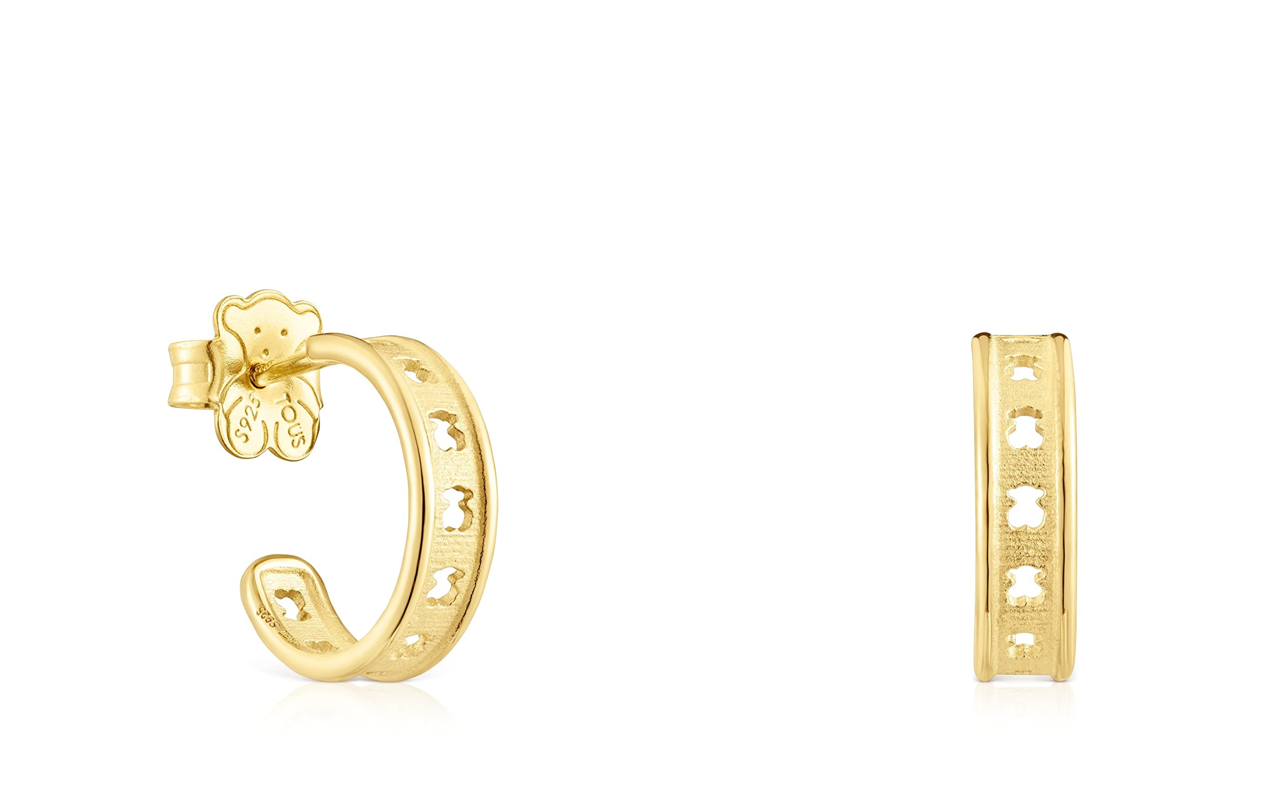 TOUS Pendientes de Aro con Baño de Oro 18Kt sobre Plata para Mujer con Motivo de Oso, con Cierre Criollo de 11 mm de Diámetro, Atemporal y Elegante, Colección Bear Row