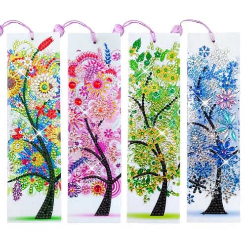 4 Pcs LINGFANG Diamond Painting Bookmark, Leather DIY Book Makers for Adults Book Lovers, Diamond...