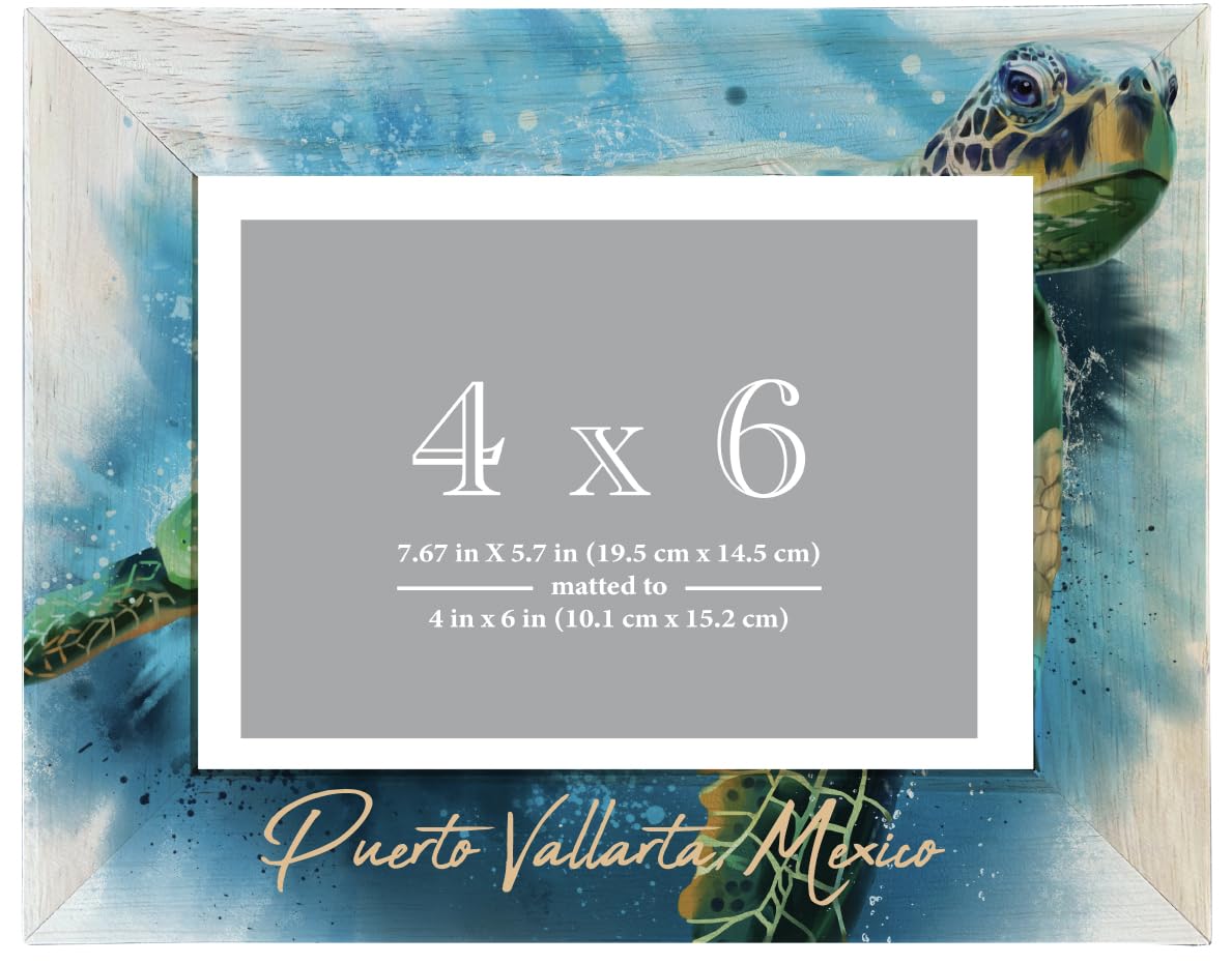 R and R Imports Puerto Vallarta Mexico Souvenir Wooden Photo Frame Turtle Design Matted to 4 x 6