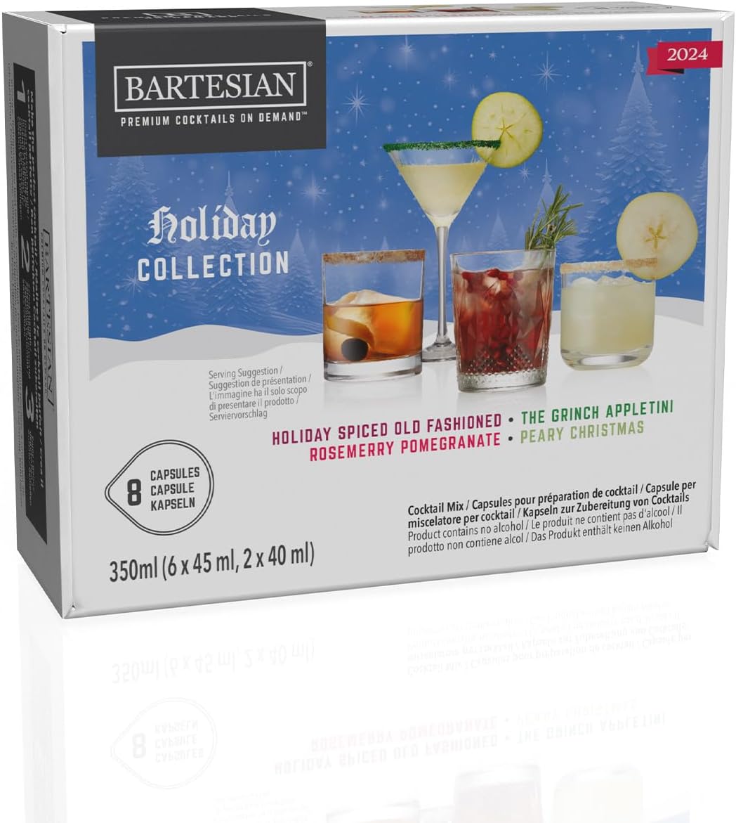 Bartesian Holiday Collection Mixer Capsules for Cocktail Machine – Home Bar Mixology Cocktails Mix Pod Capsule Set to Use with The Bartesian Cocktail Drink Maker Machine – Pack of 8