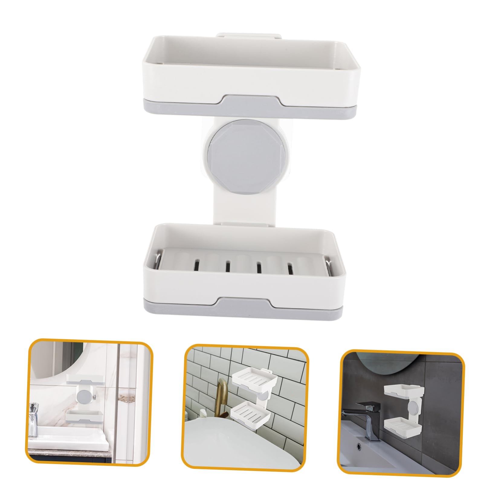Jabonera con Drenaje, Soporte montado en la Pared, Doble Capa, fácil de Limpiar(Light Grey)