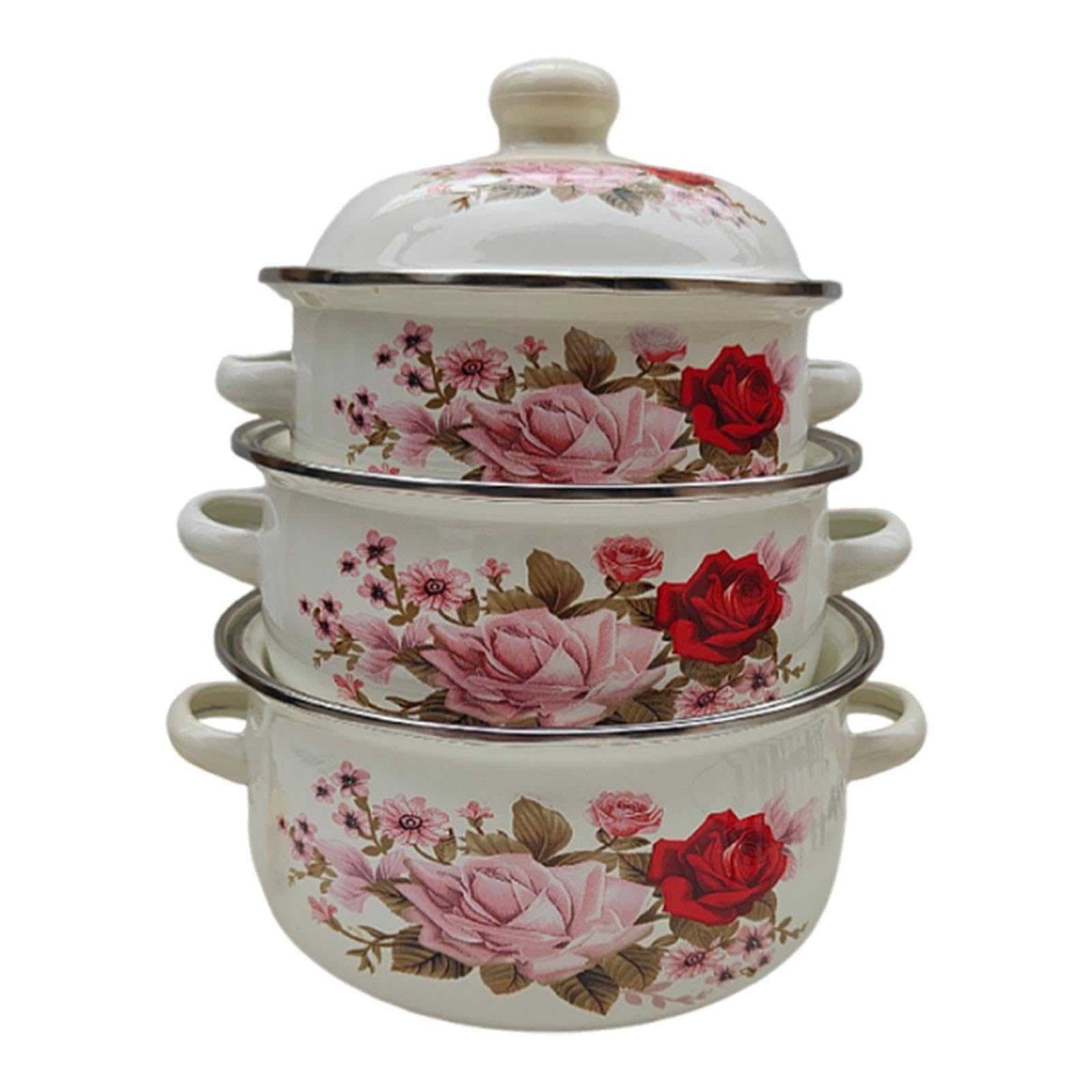 3Pcs Enamel Stockpots Enamel Pot Set Double Handle Portable Nonstick Soup Pots Cooking Pots for Kitchen Dining Cooking Home, Style A