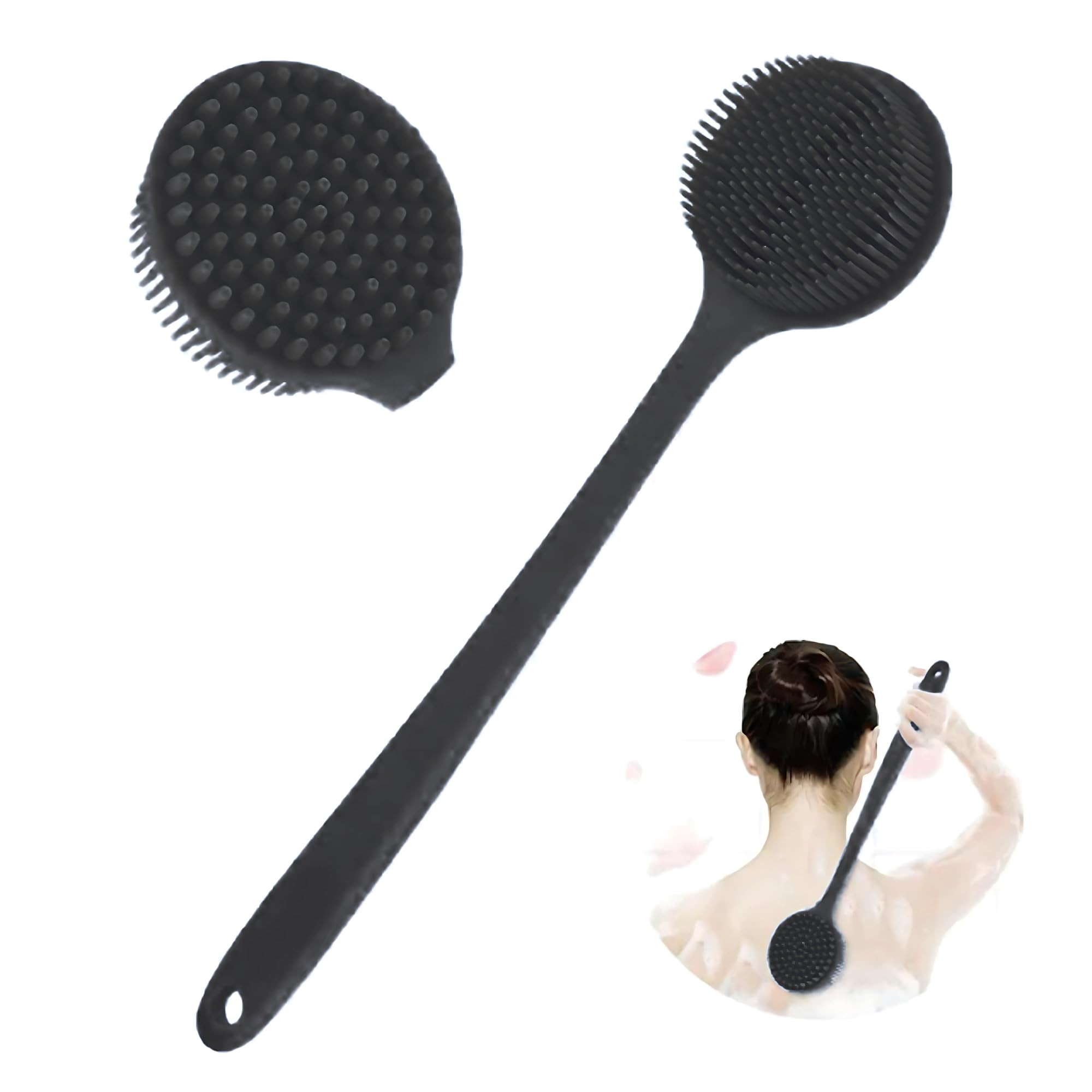EdenPurea Silicone Body Scrubber with Long Handle, Double-Sided Bath Brush for Exfoliation & Massage