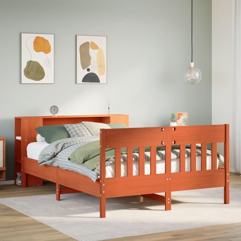 lite drewno sosnowe z regałem i stelażem Brąz 135x190 cm